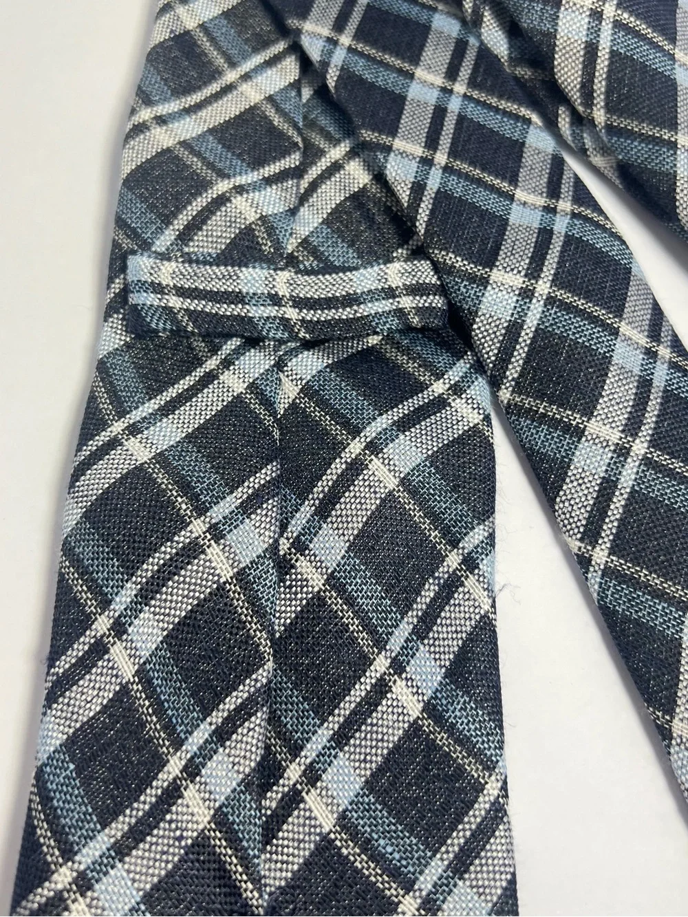 Cremieux Men’s Silk/Linen Plaid Woven Necktie Blue Gray White Italy